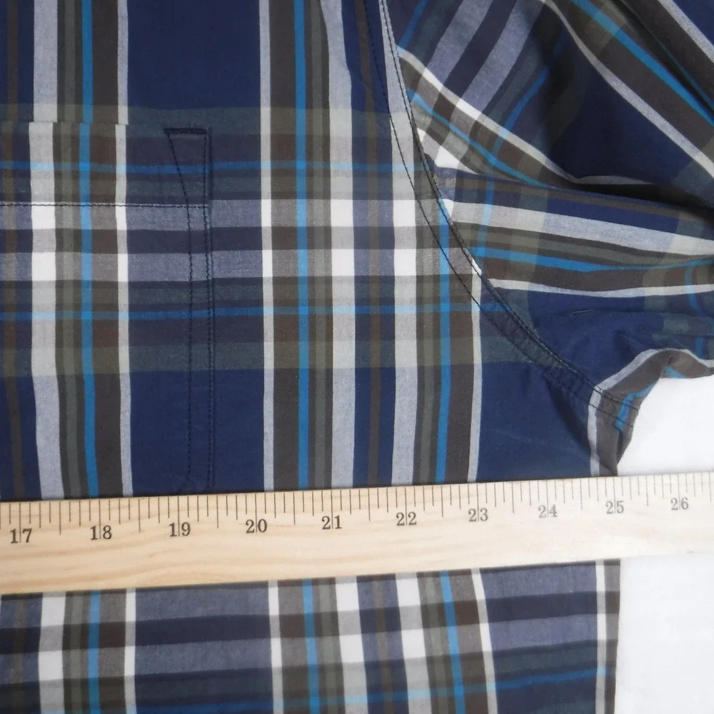 The North Face Mens XXL Blue Plaid Cotton Long Sleeve Button Down Shirt